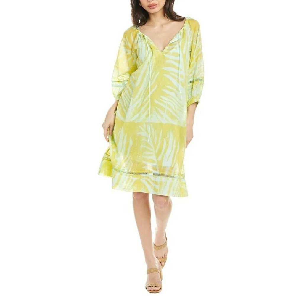 JOHNNY WAS Amanda Bond Emilia Midi Dress Yellow  Lightweight 100% Cotton XS/S